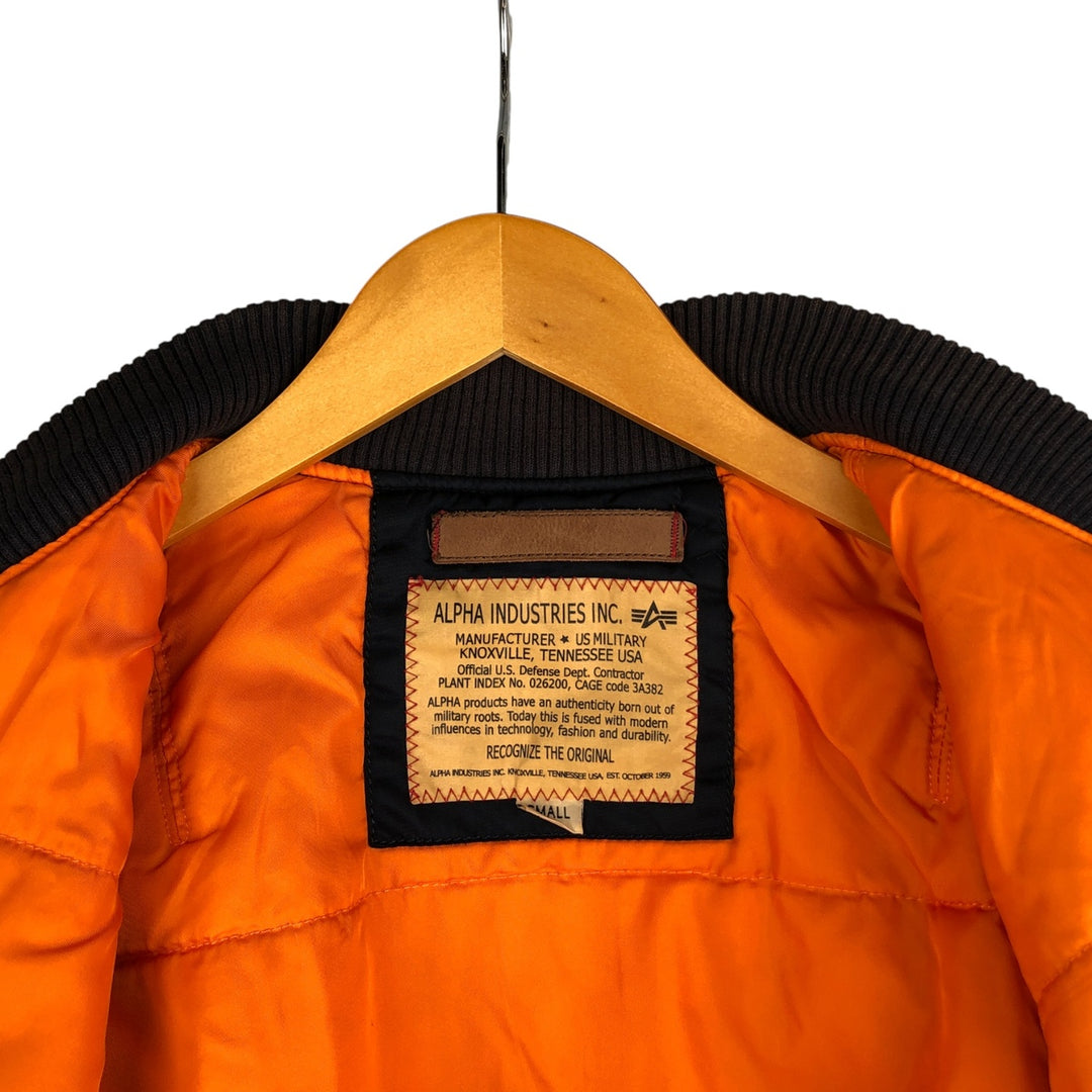 Civilian Alpha MA-1 style padded military flight jacket, men's size small Nylon navy blue type Vintage Second Hand