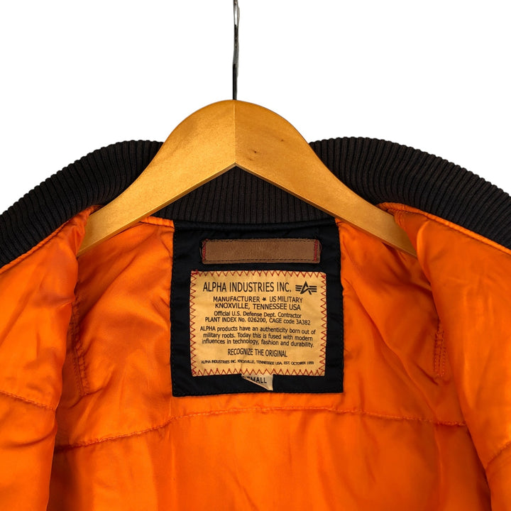 Civilian Alpha MA-1 style padded military flight jacket, men's size small Nylon navy blue type Vintage Second Hand