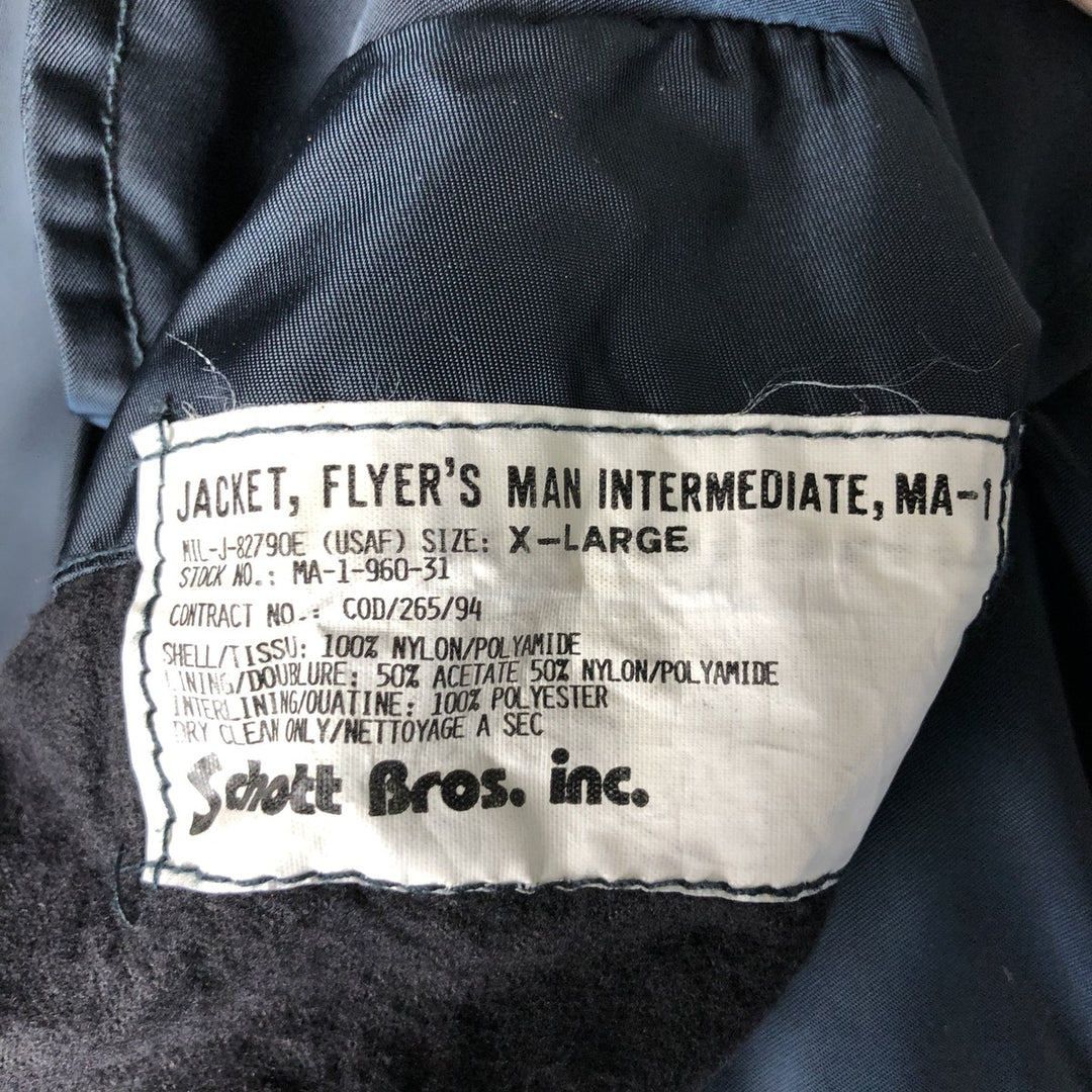 Civilian Schott MA-1 Military Flight Jacket, Men's Size XL Nylon navy blue type Vintage Second Hand