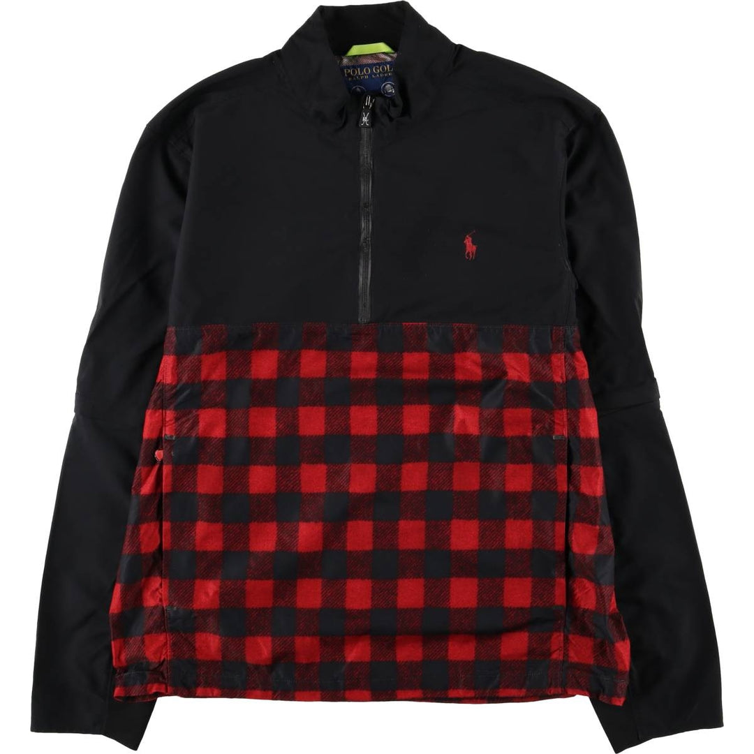 Ralph Lauren Polo Golf Check Pattern Buffalo Check Packable Half-Zip Warm-Up Pullover polyester black type Vintage Second Hand
