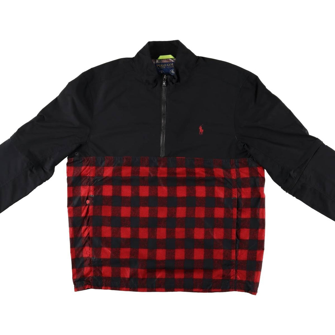 Ralph Lauren Polo Golf Check Pattern Buffalo Check Packable Half-Zip Warm-Up Pullover polyester black type Vintage Second Hand
