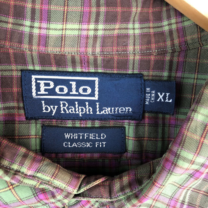 Ralph Lauren WHITFIELD CLASSIC FIT long-sleeved cotton check shirt, men's size XL cotton green type yellow green Vintage Second Hand