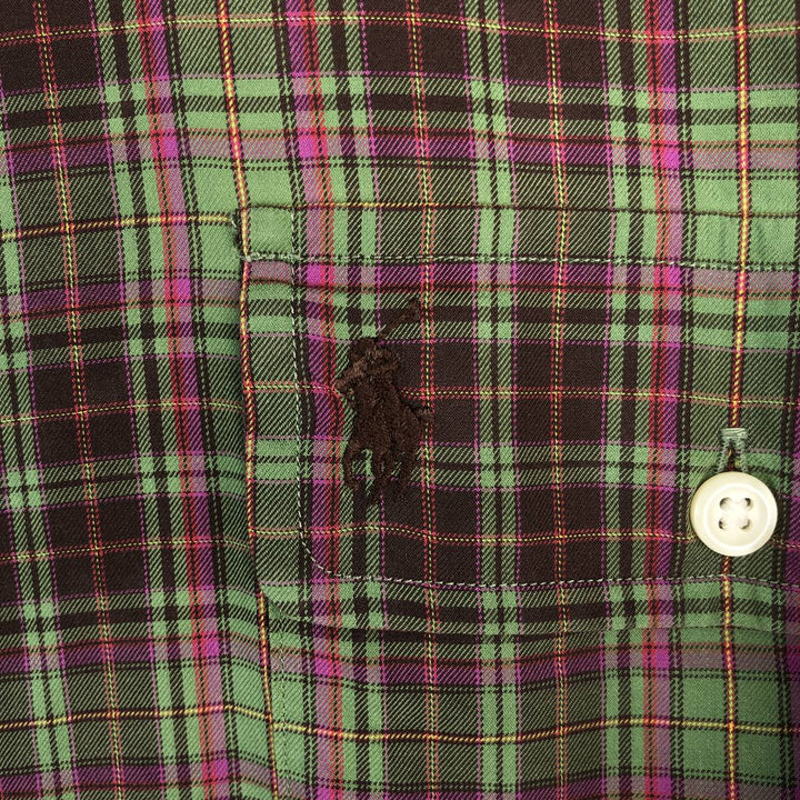 Ralph Lauren WHITFIELD CLASSIC FIT long-sleeved cotton check shirt, men's size XL cotton green type yellow green Vintage Second Hand