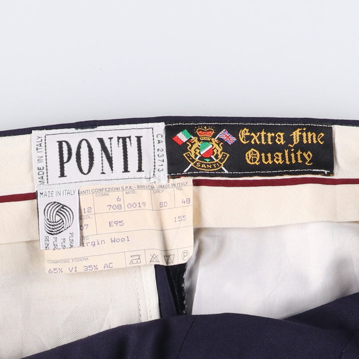 Vintage PONTI three-pleat wool pants and slacks, made in Italy, men's size W33. wool navy blue type Vintage Second Hand