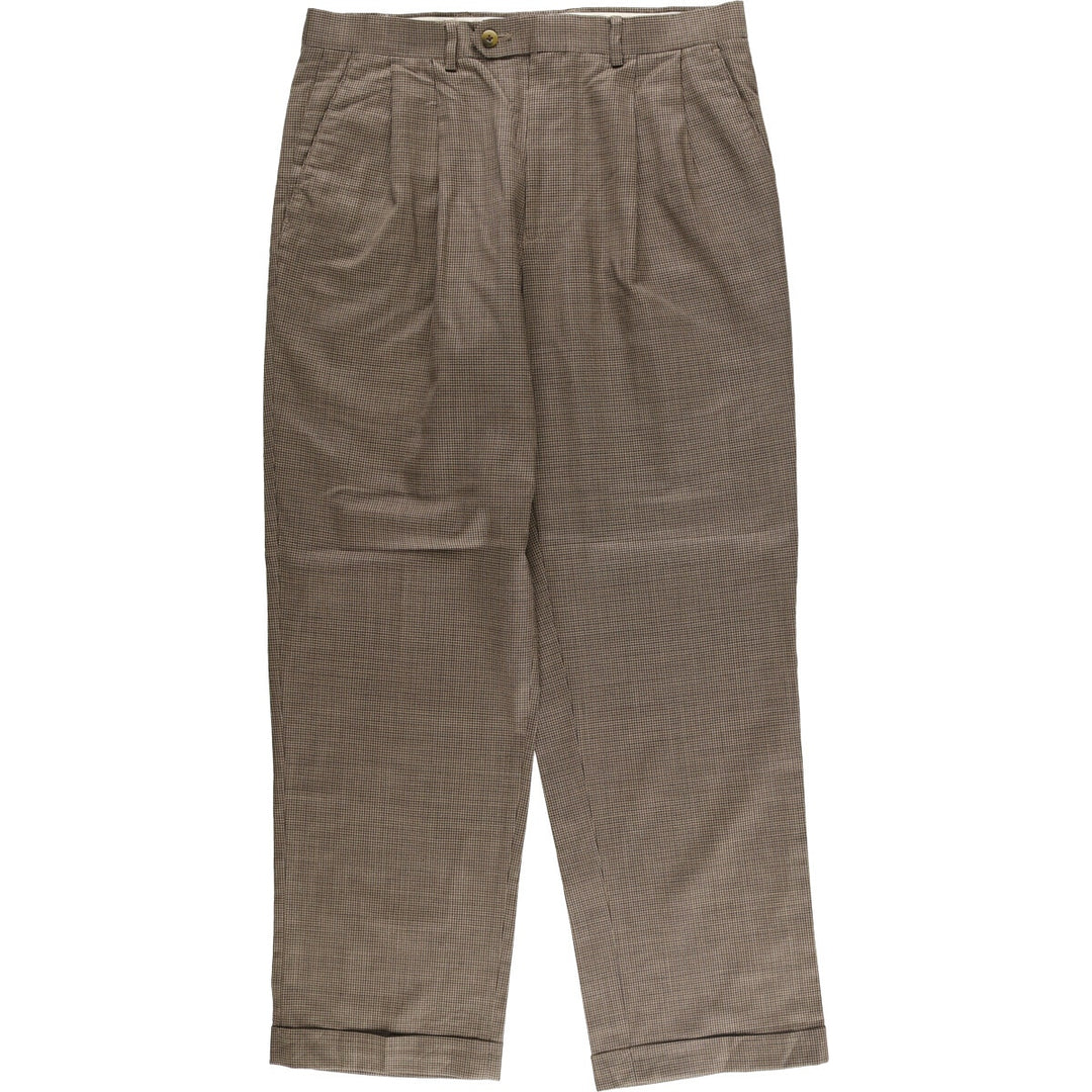 Ralph Lauren LAUREN Houndstooth Pattern Two-pleat Wool Pants Slacks Men's Size W33 wool brown type Vintage Second Hand