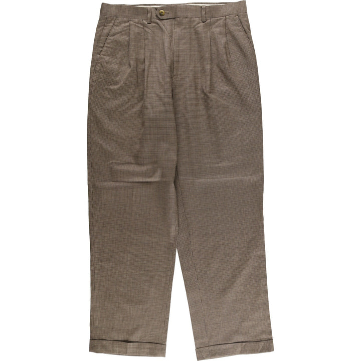 Ralph Lauren LAUREN Houndstooth Pattern Two-pleat Wool Pants Slacks Men's Size W33 wool brown type Vintage Second Hand