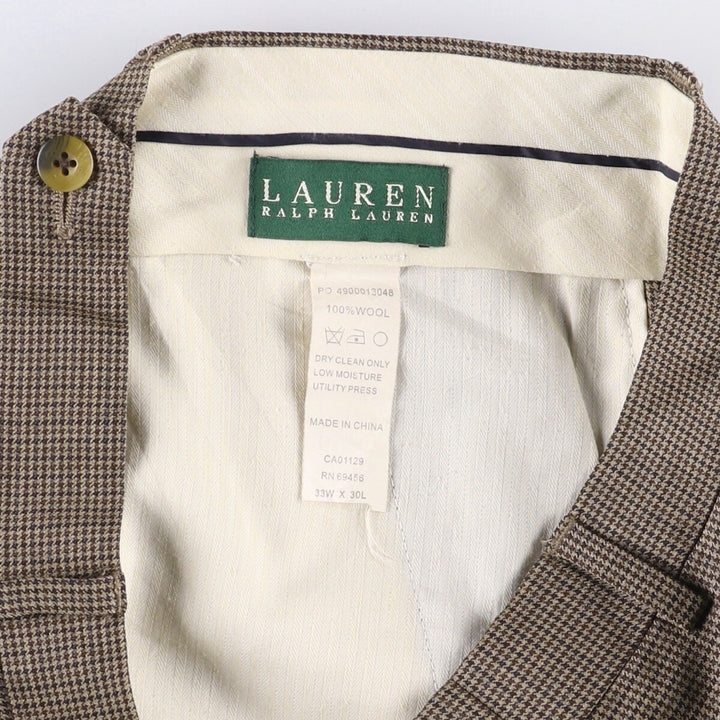 Ralph Lauren LAUREN Houndstooth Pattern Two-pleat Wool Pants Slacks Men's Size W33 wool brown type Vintage Second Hand
