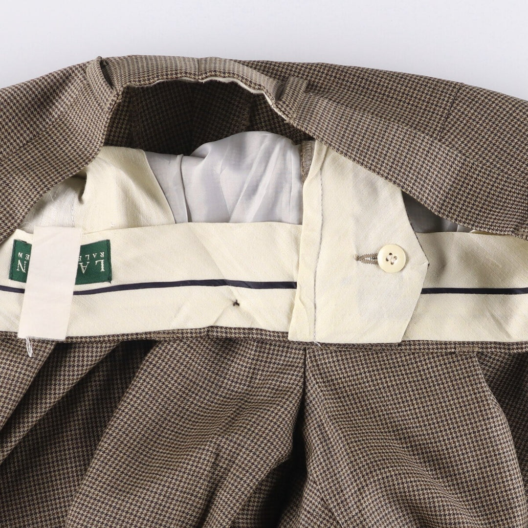 Ralph Lauren LAUREN Houndstooth Pattern Two-pleat Wool Pants Slacks Men's Size W33 wool brown type Vintage Second Hand