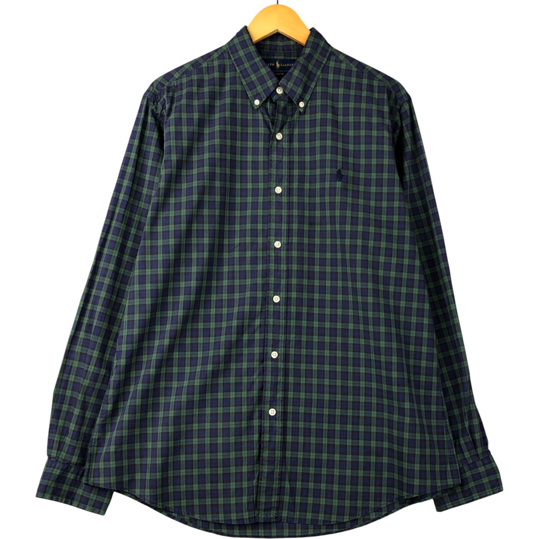 Ralph Lauren Classic Fit Long Sleeve Button Down Check Shirt Men's Size L unclear navy blue type Vintage Second Hand