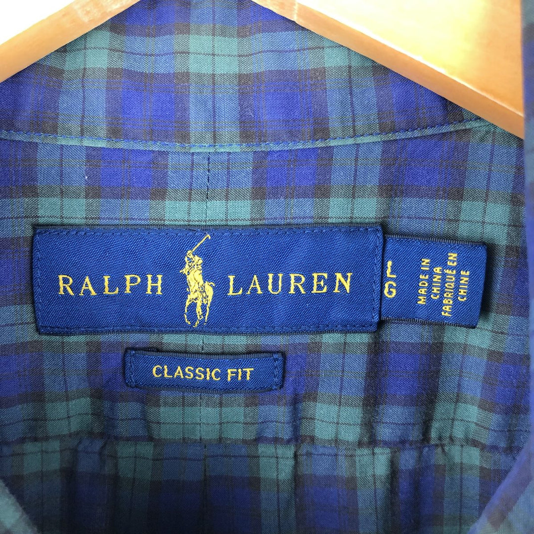 Ralph Lauren Classic Fit Long Sleeve Button Down Check Shirt Men's Size L unclear navy blue type Vintage Second Hand