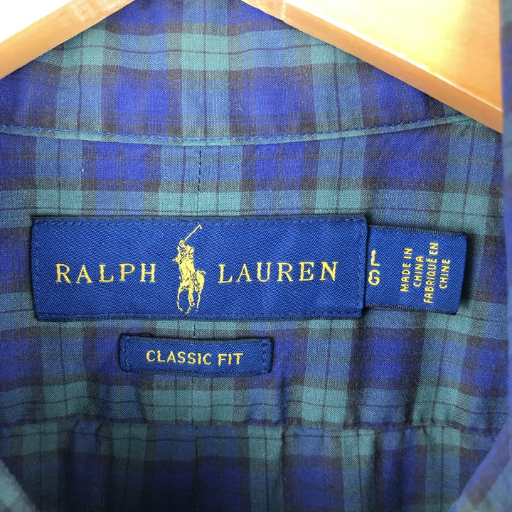 Ralph Lauren Classic Fit Long Sleeve Button Down Check Shirt Men's Size L unclear navy blue type Vintage Second Hand
