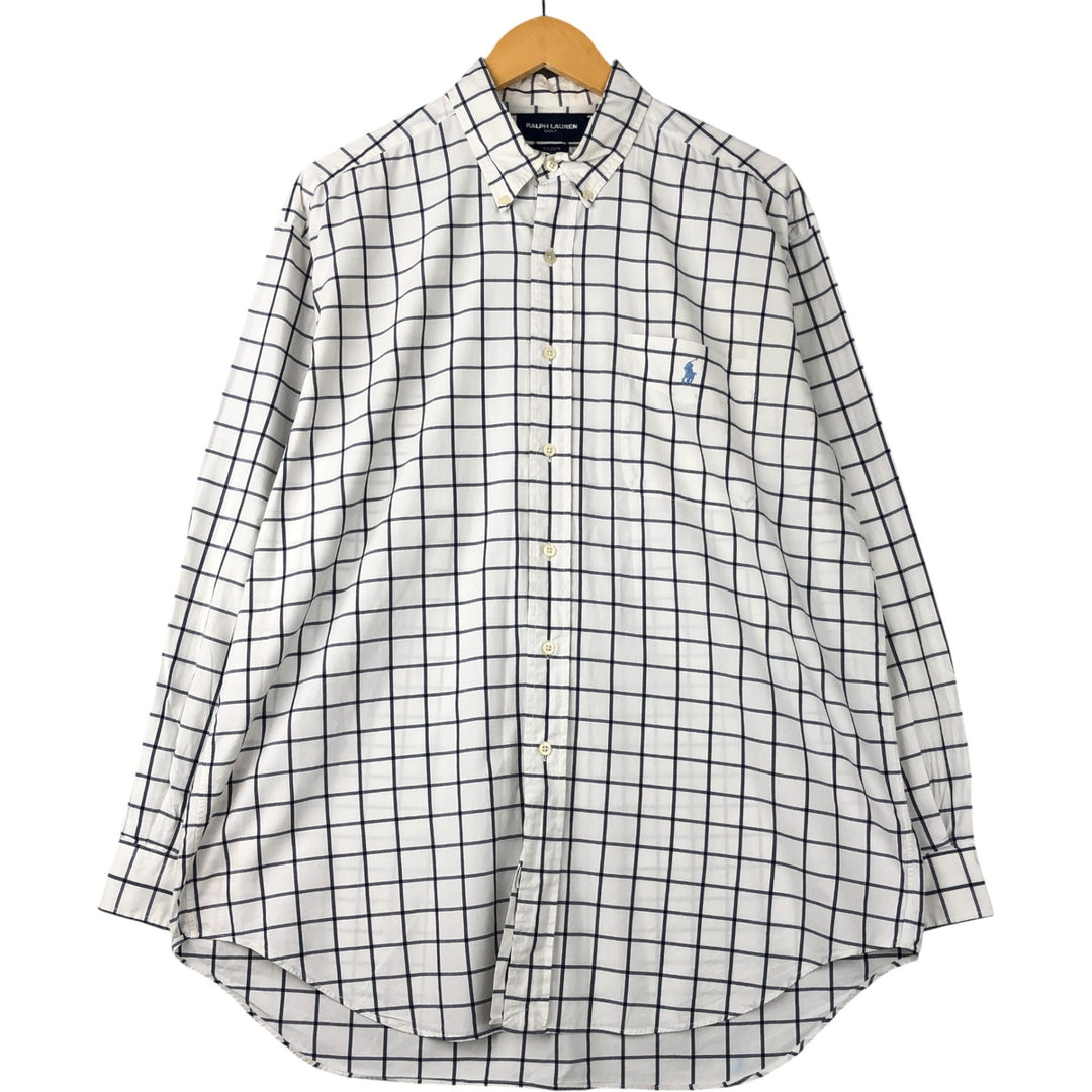 Ralph Lauren Golf Tilden long-sleeved button-down check shirt, men's size L cotton white type Vintage Second Hand