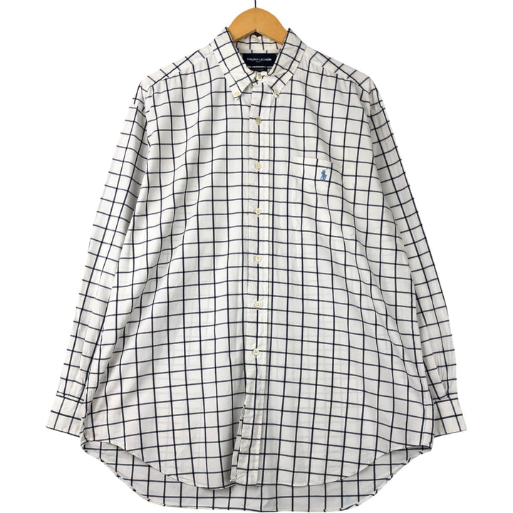 Ralph Lauren Golf Tilden long-sleeved button-down check shirt, men's size L cotton white type Vintage Second Hand