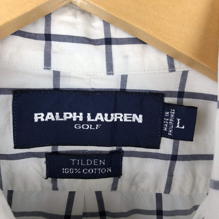 Ralph Lauren Golf Tilden long-sleeved button-down check shirt, men's size L cotton white type Vintage Second Hand
