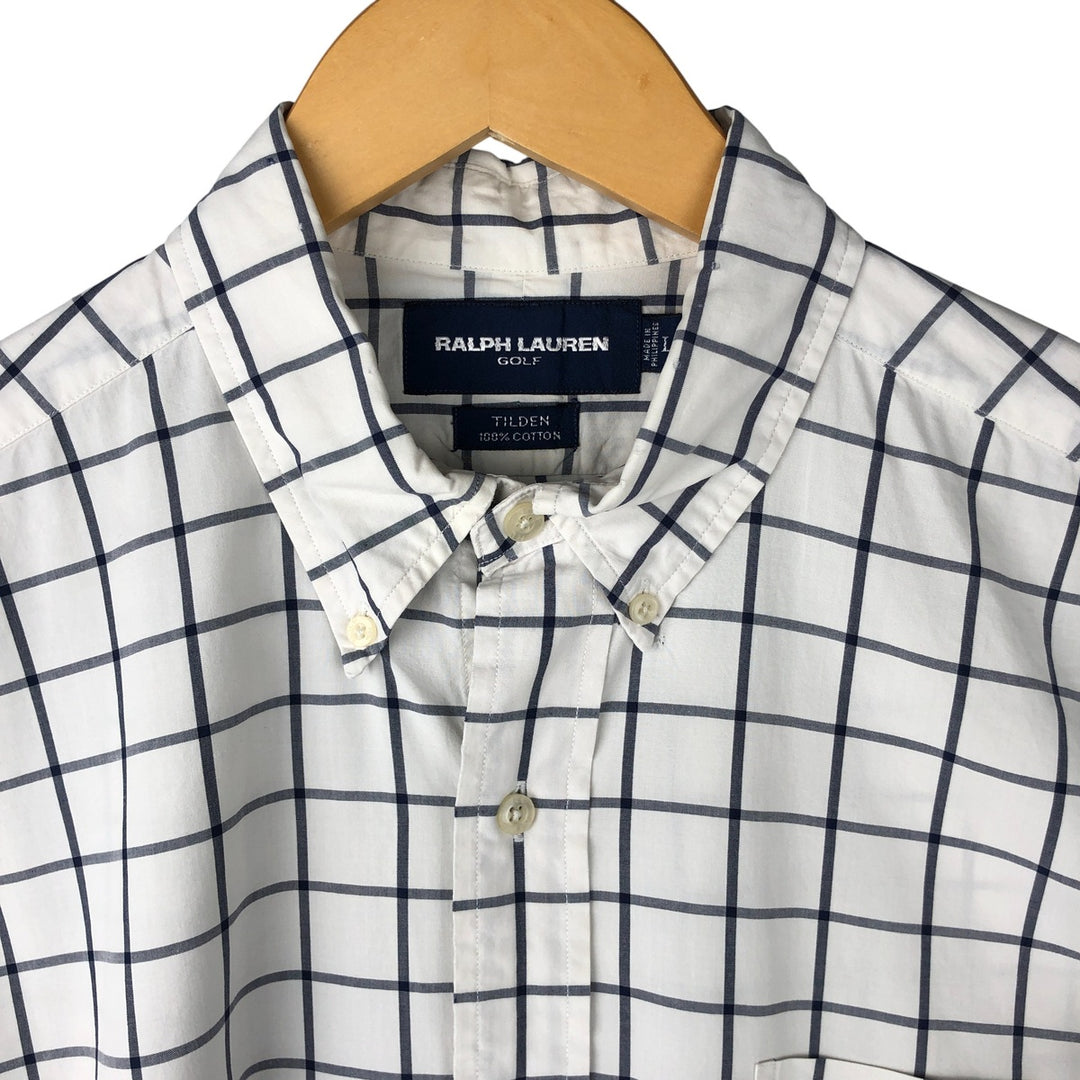 Ralph Lauren Golf Tilden long-sleeved button-down check shirt, men's size L cotton white type Vintage Second Hand