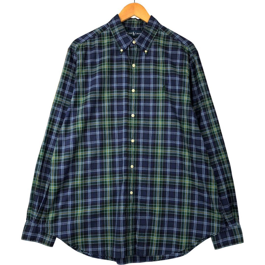 Ralph Lauren Classic Fit Long Sleeve Button Down Check Shirt Men's Size L cotton navy blue type Vintage Second Hand