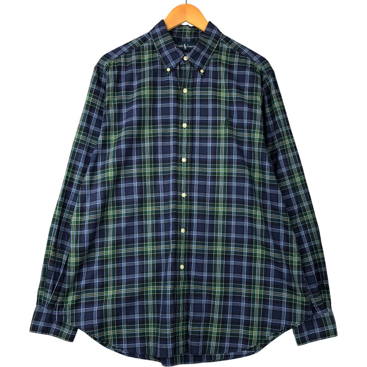Ralph Lauren Classic Fit Long Sleeve Button Down Check Shirt Men's Size L cotton navy blue type Vintage Second Hand