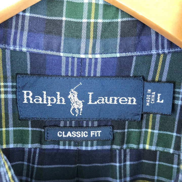 Ralph Lauren Classic Fit Long Sleeve Button Down Check Shirt Men's Size L cotton navy blue type Vintage Second Hand