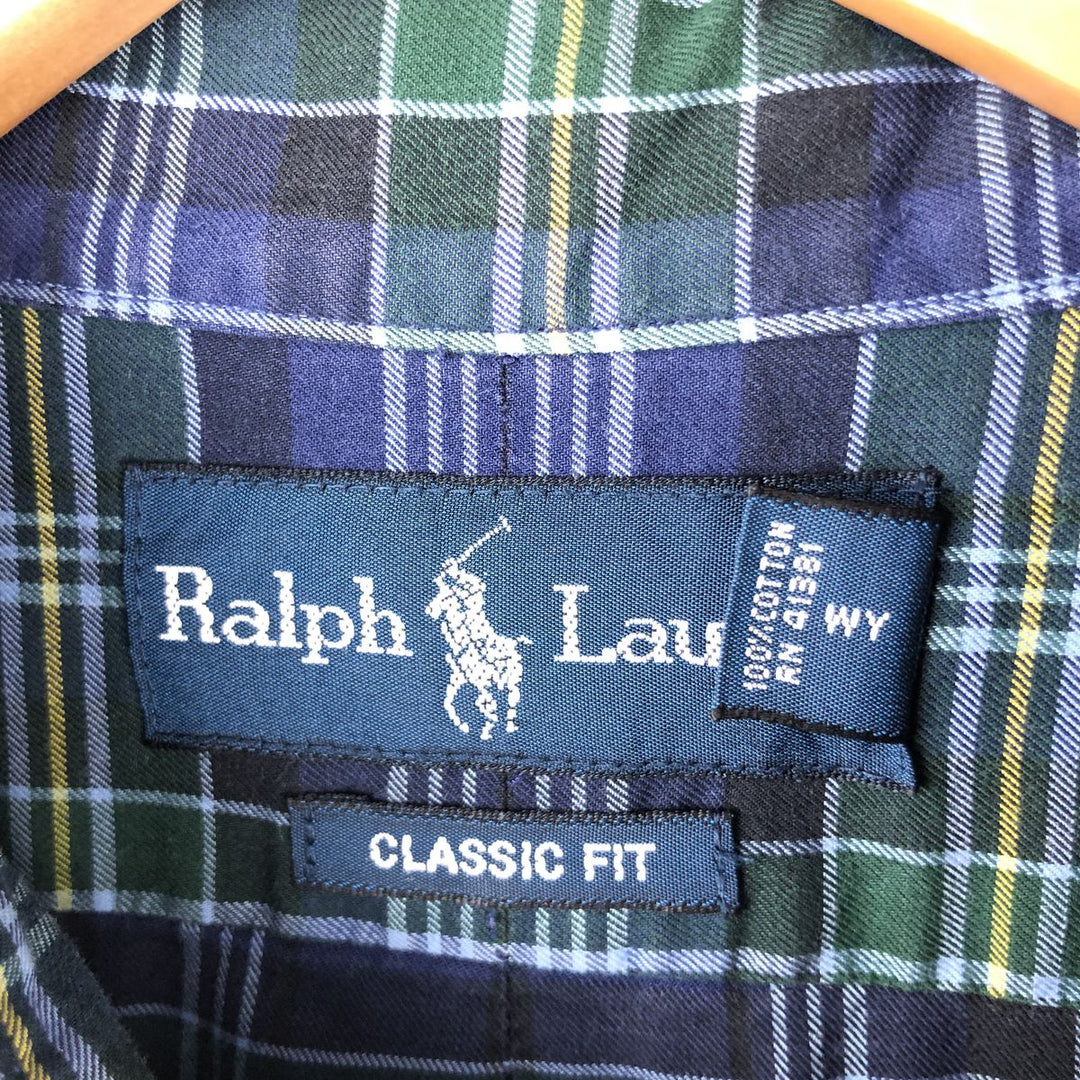 Ralph Lauren Classic Fit Long Sleeve Button Down Check Shirt Men's Size L cotton navy blue type Vintage Second Hand