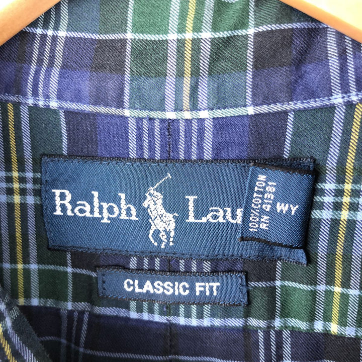 Ralph Lauren Classic Fit Long Sleeve Button Down Check Shirt Men's Size L cotton navy blue type Vintage Second Hand