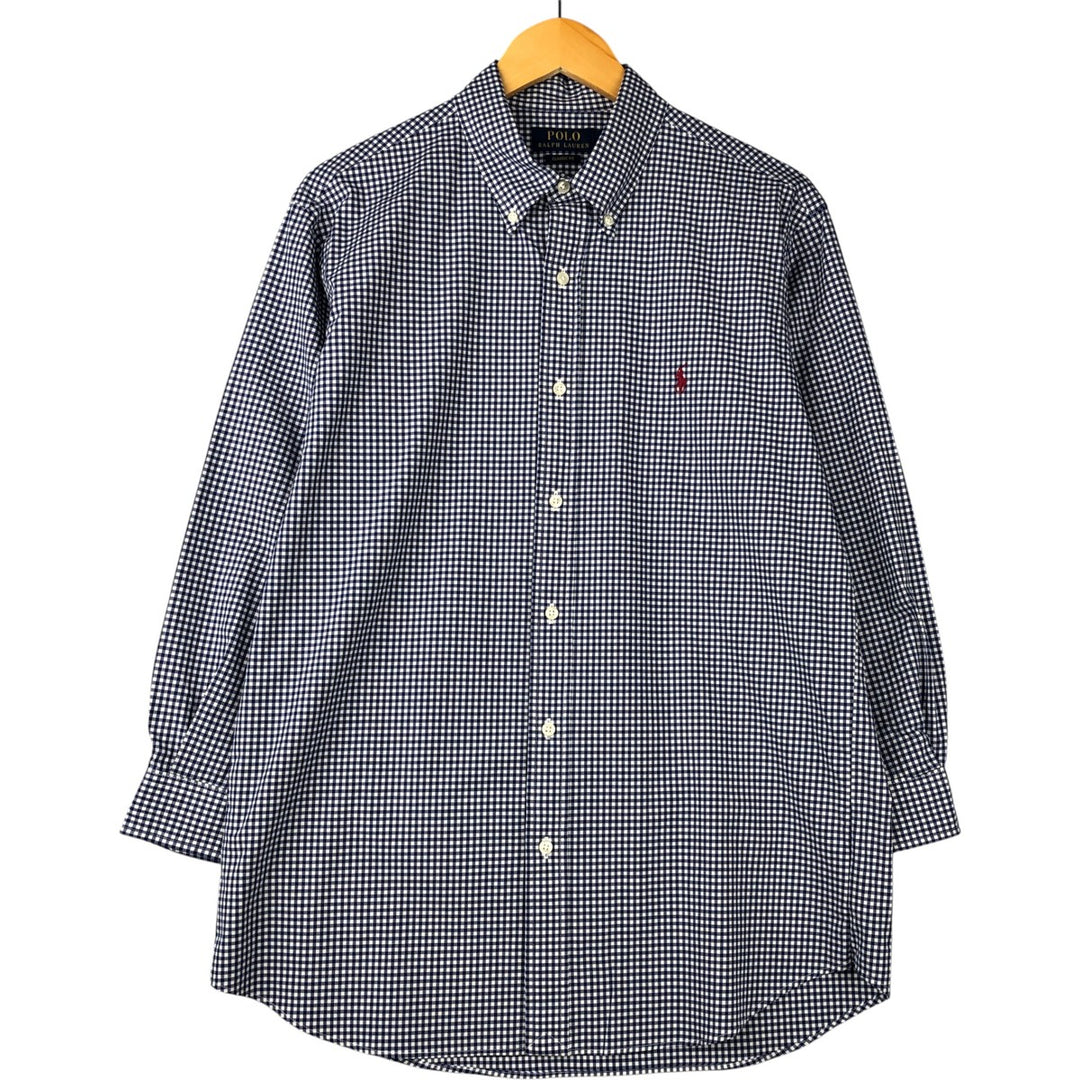Ralph Lauren Classic Fit Gingham Check Long Sleeve Button-Down Check Shirt, Men's Size L cotton navy blue type Vintage Second Hand