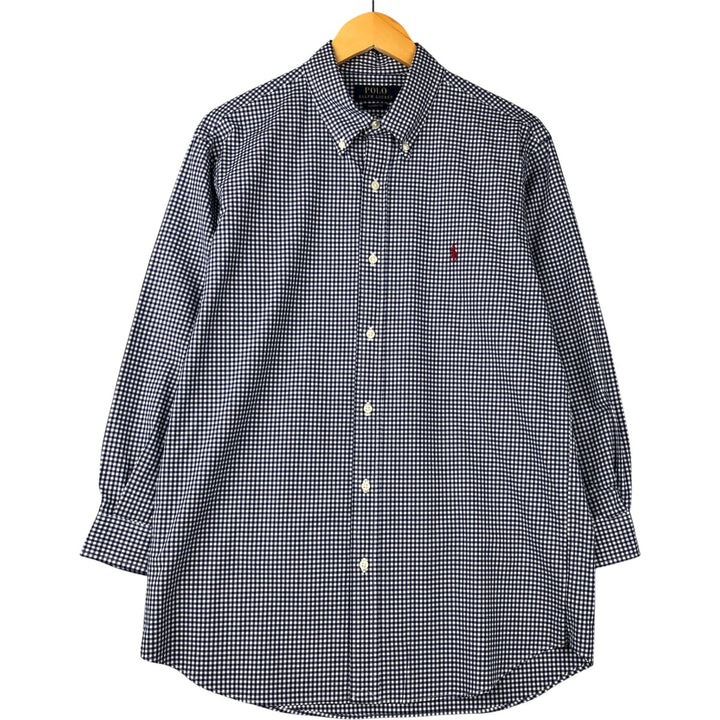 Ralph Lauren Classic Fit Gingham Check Long Sleeve Button-Down Check Shirt, Men's Size L cotton navy blue type Vintage Second Hand