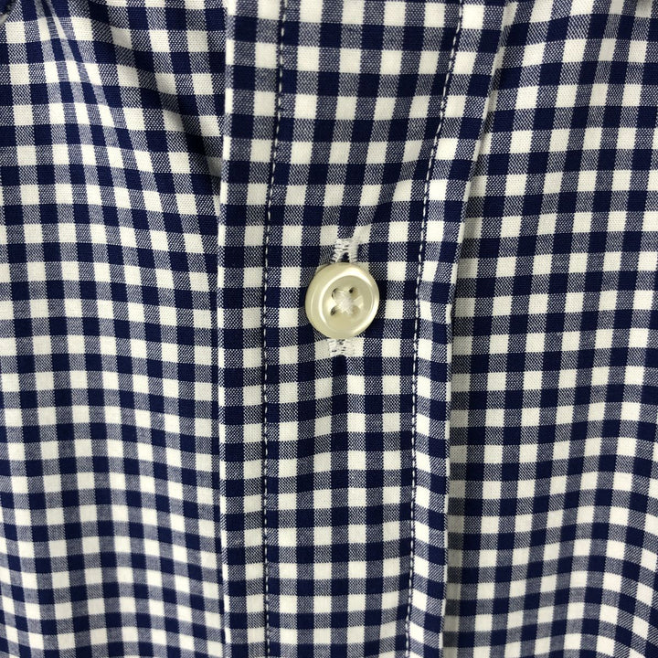 Ralph Lauren Classic Fit Gingham Check Long Sleeve Button-Down Check Shirt, Men's Size L cotton navy blue type Vintage Second Hand