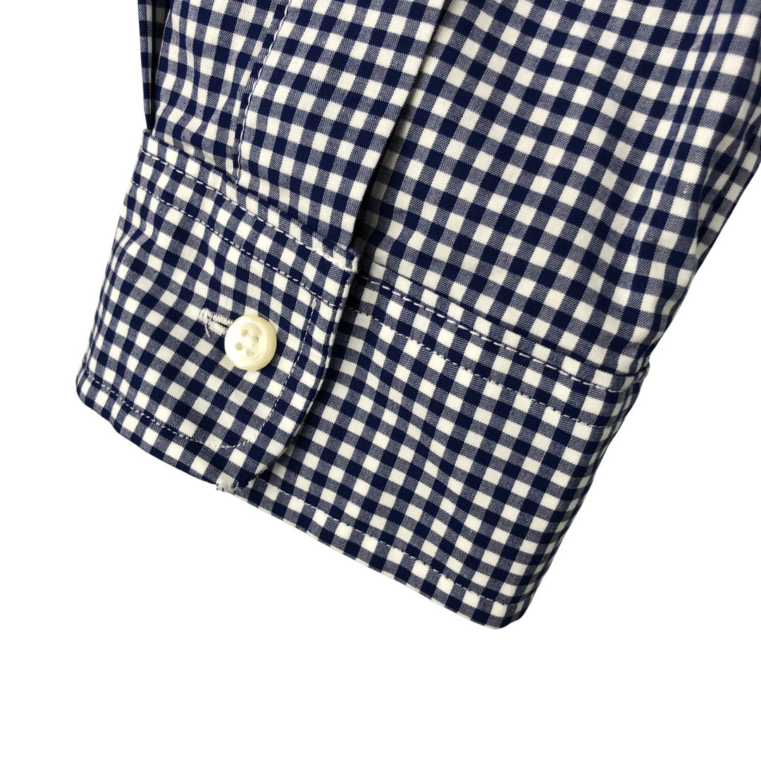 Ralph Lauren Classic Fit Gingham Check Long Sleeve Button-Down Check Shirt, Men's Size L cotton navy blue type Vintage Second Hand