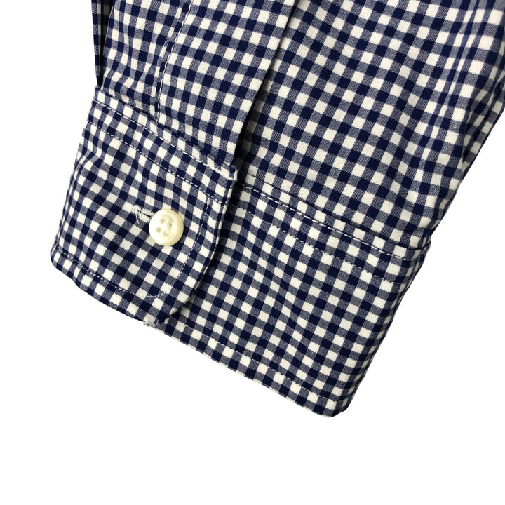 Ralph Lauren Classic Fit Gingham Check Long Sleeve Button-Down Check Shirt, Men's Size L cotton navy blue type Vintage Second Hand