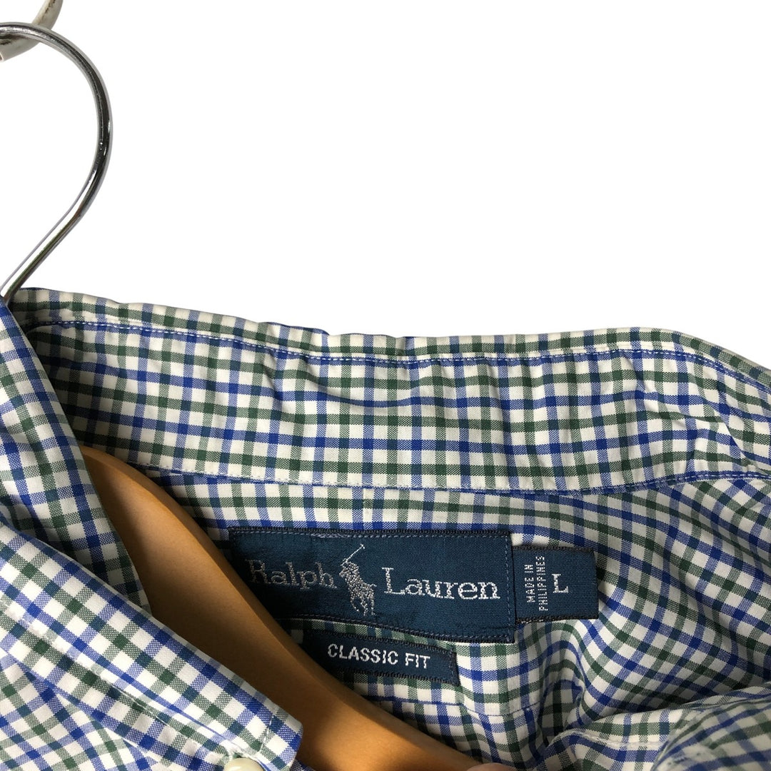 Ralph Lauren Classic Fit Long Sleeve Button Down Check Shirt Men's Size L cotton blue type Vintage Second Hand