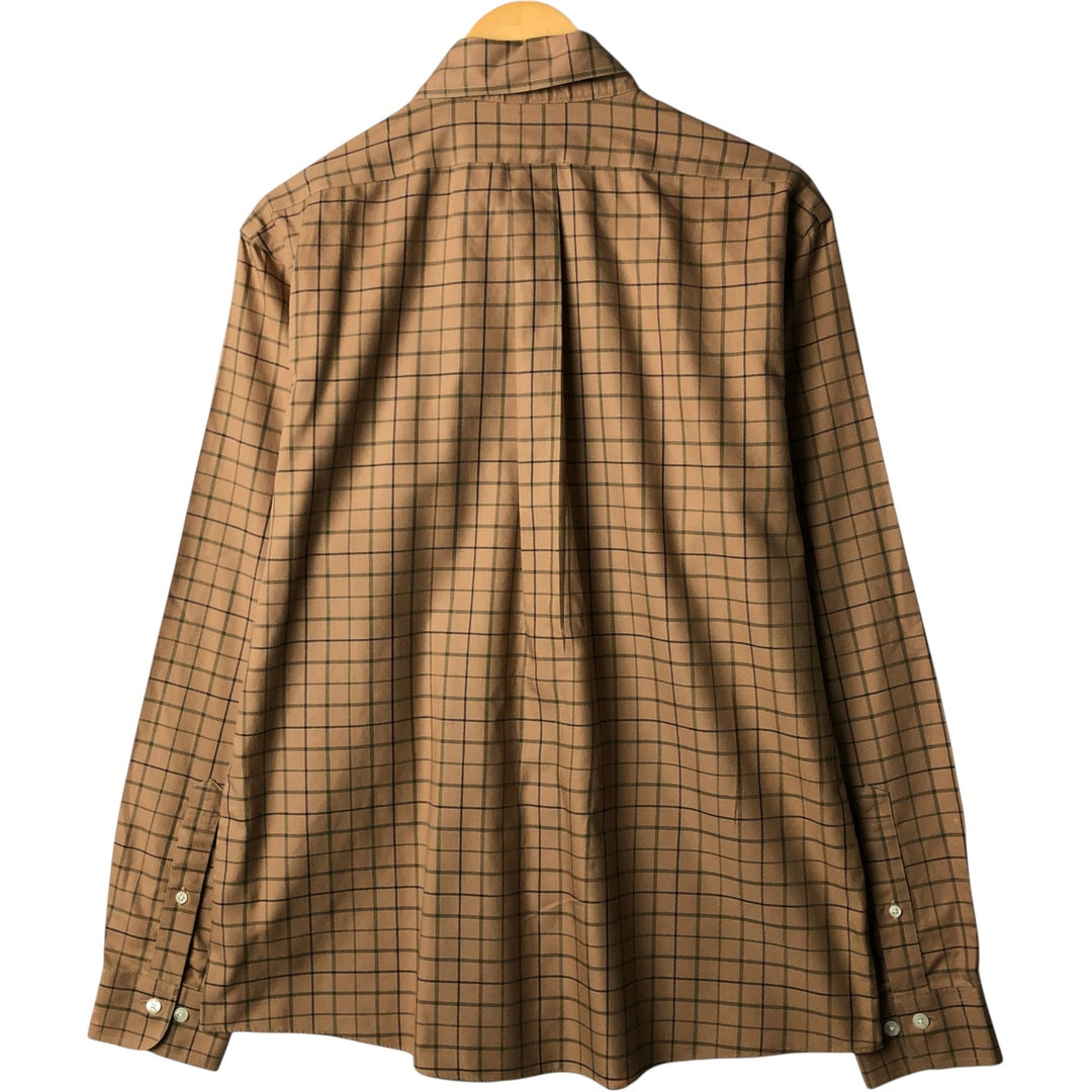 Brooks Brothers 1818 Long Sleeve Button-Down Check Shirt, Men's Size L cotton beige type brown Vintage Second Hand