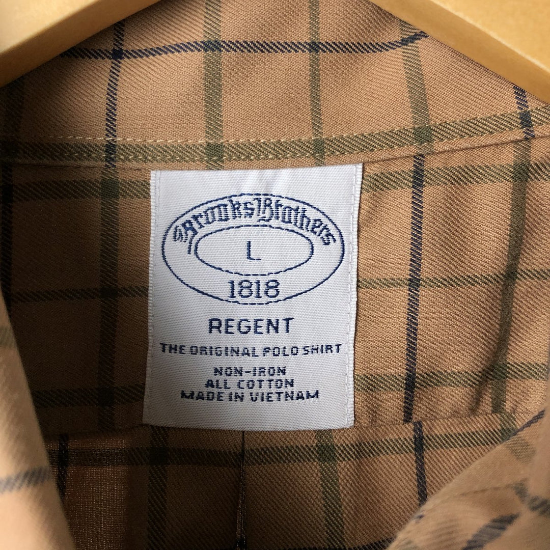 Brooks Brothers 1818 Long Sleeve Button-Down Check Shirt, Men's Size L cotton beige type brown Vintage Second Hand