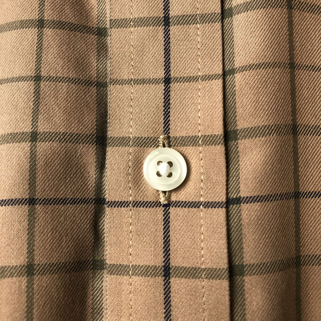 Brooks Brothers 1818 Long Sleeve Button-Down Check Shirt, Men's Size L cotton beige type brown Vintage Second Hand