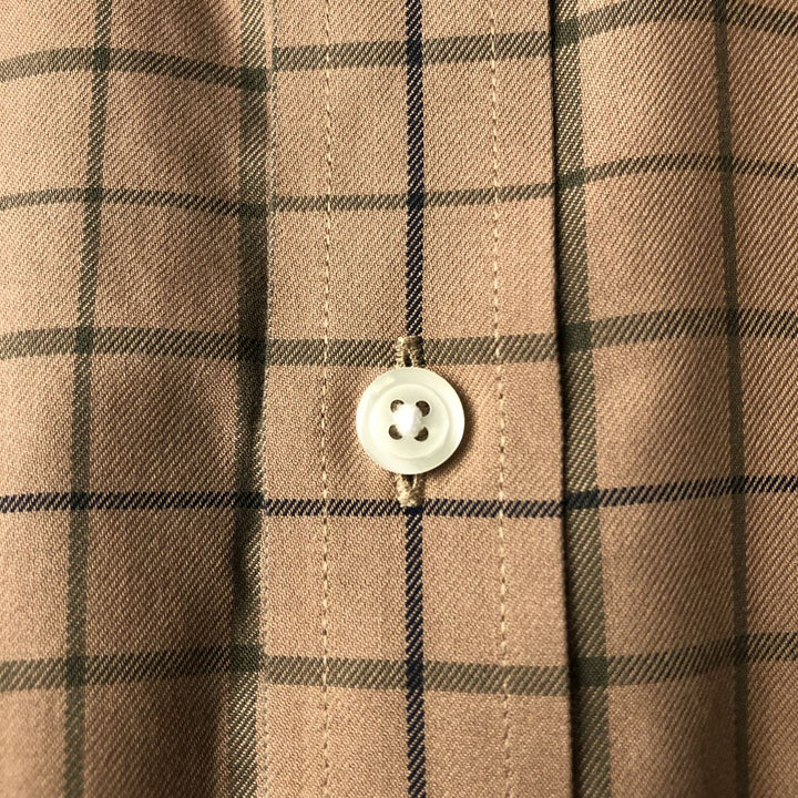 Brooks Brothers 1818 Long Sleeve Button-Down Check Shirt, Men's Size L cotton beige type brown Vintage Second Hand