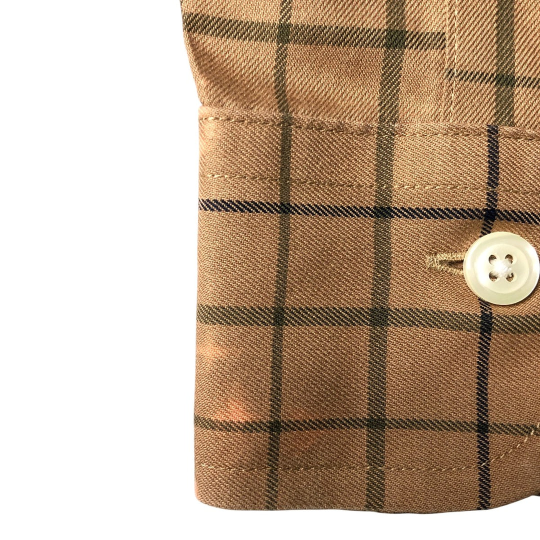 Brooks Brothers 1818 Long Sleeve Button-Down Check Shirt, Men's Size L cotton beige type brown Vintage Second Hand