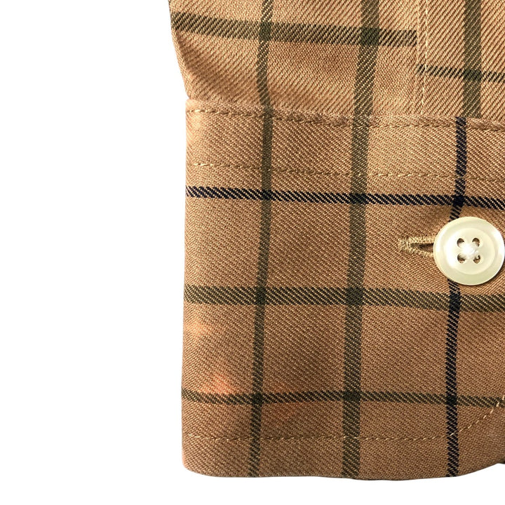 Brooks Brothers 1818 Long Sleeve Button-Down Check Shirt, Men's Size L cotton beige type brown Vintage Second Hand