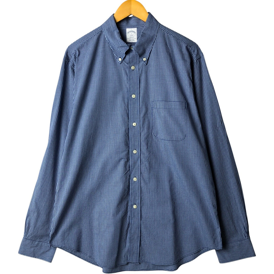 Brooks Brothers 1818 Gingham Check Long Sleeve Button-Down Check Shirt, Men's Size L cotton Blue type light blue Vintage Second Hand