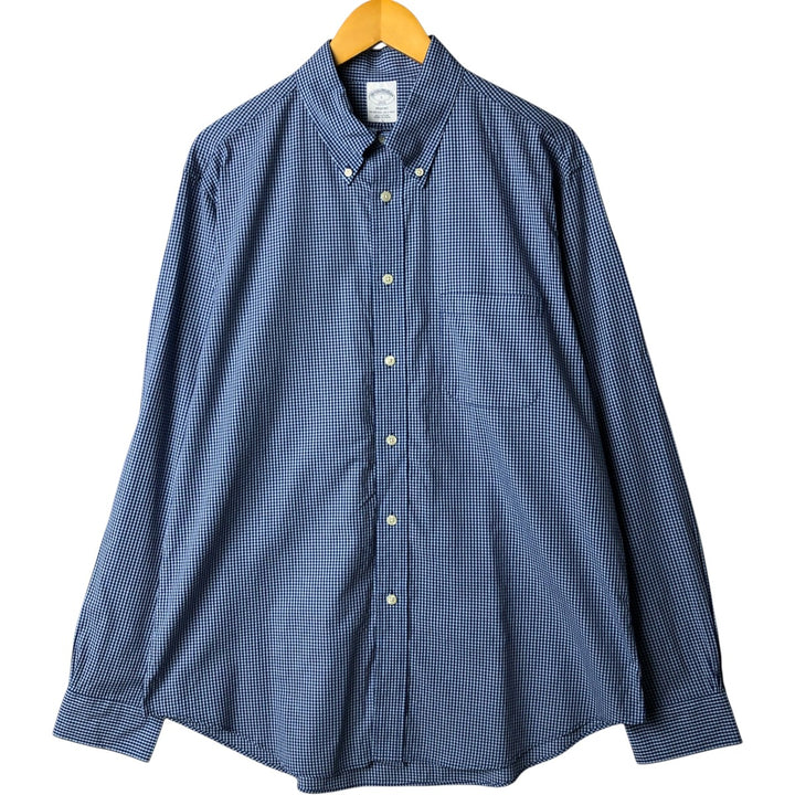 Brooks Brothers 1818 Gingham Check Long Sleeve Button-Down Check Shirt, Men's Size L cotton Blue type light blue Vintage Second Hand