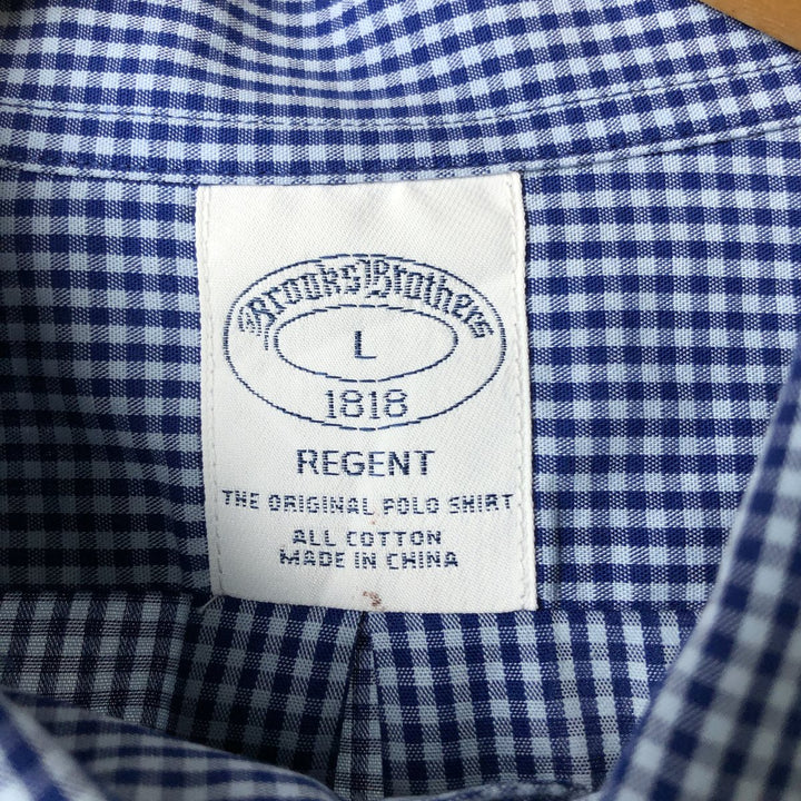Brooks Brothers 1818 Gingham Check Long Sleeve Button-Down Check Shirt, Men's Size L cotton Blue type light blue Vintage Second Hand