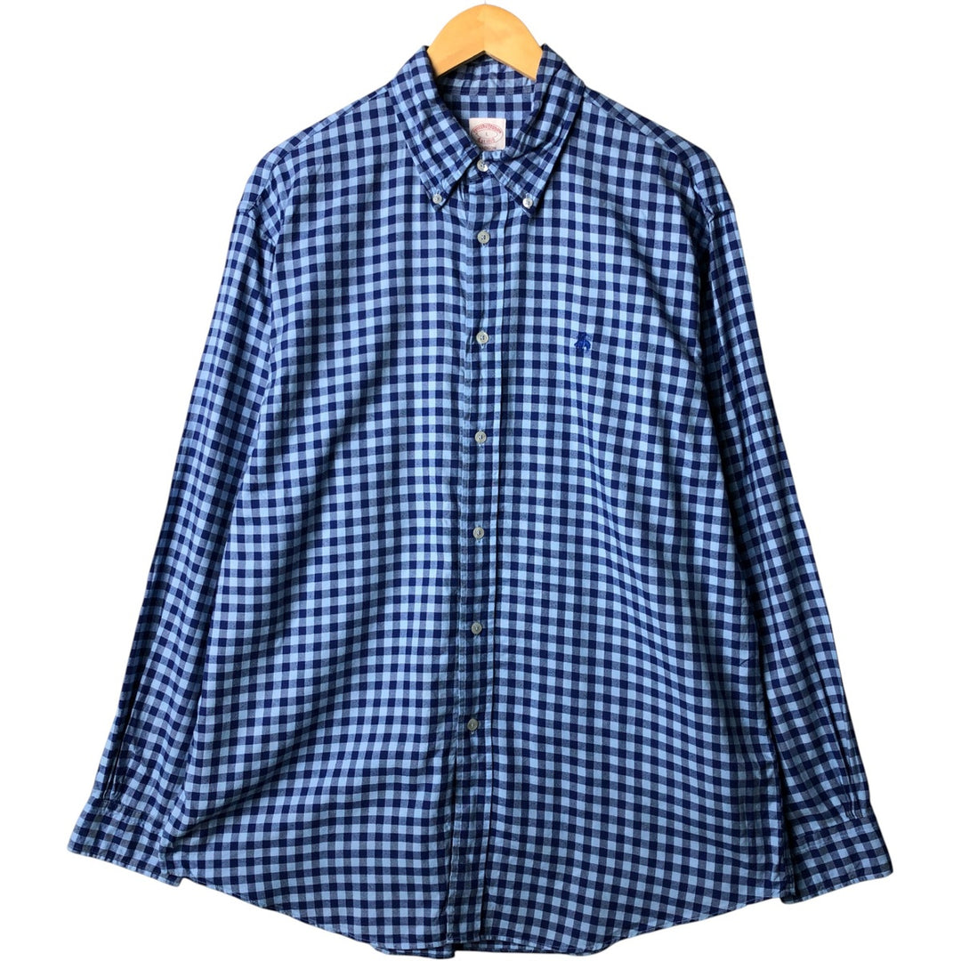 Brooks Brothers Est. 1818 MADISON Gingham Check Long Sleeve Button-Down Check Shirt, Men's Size L cotton Navy blue Vintage Second Hand
