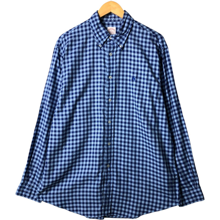Brooks Brothers Est. 1818 MADISON Gingham Check Long Sleeve Button-Down Check Shirt, Men's Size L cotton Navy blue Vintage Second Hand