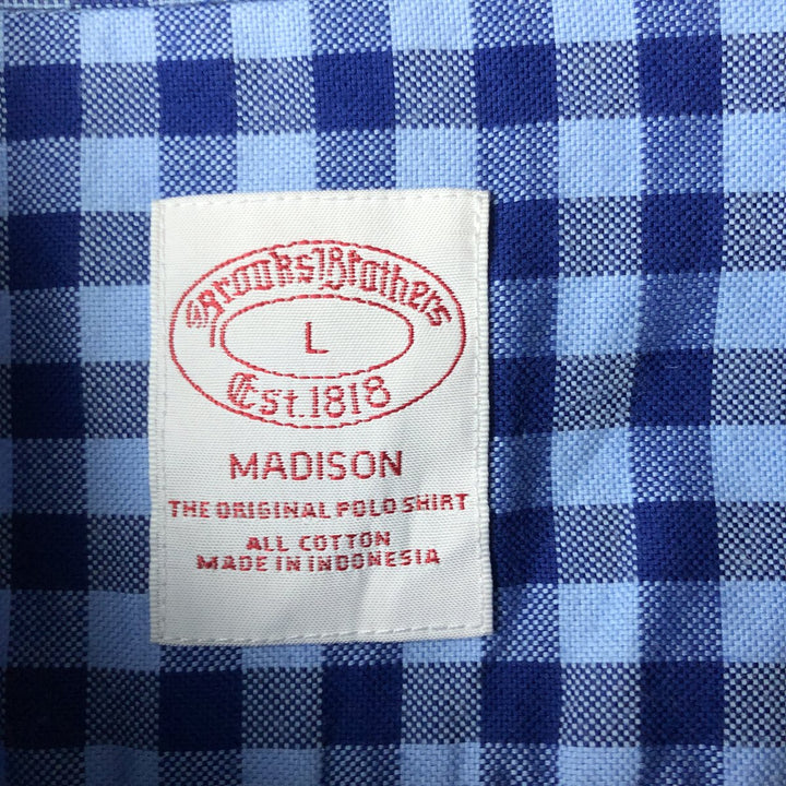 Brooks Brothers Est. 1818 MADISON Gingham Check Long Sleeve Button-Down Check Shirt, Men's Size L cotton Navy blue Vintage Second Hand