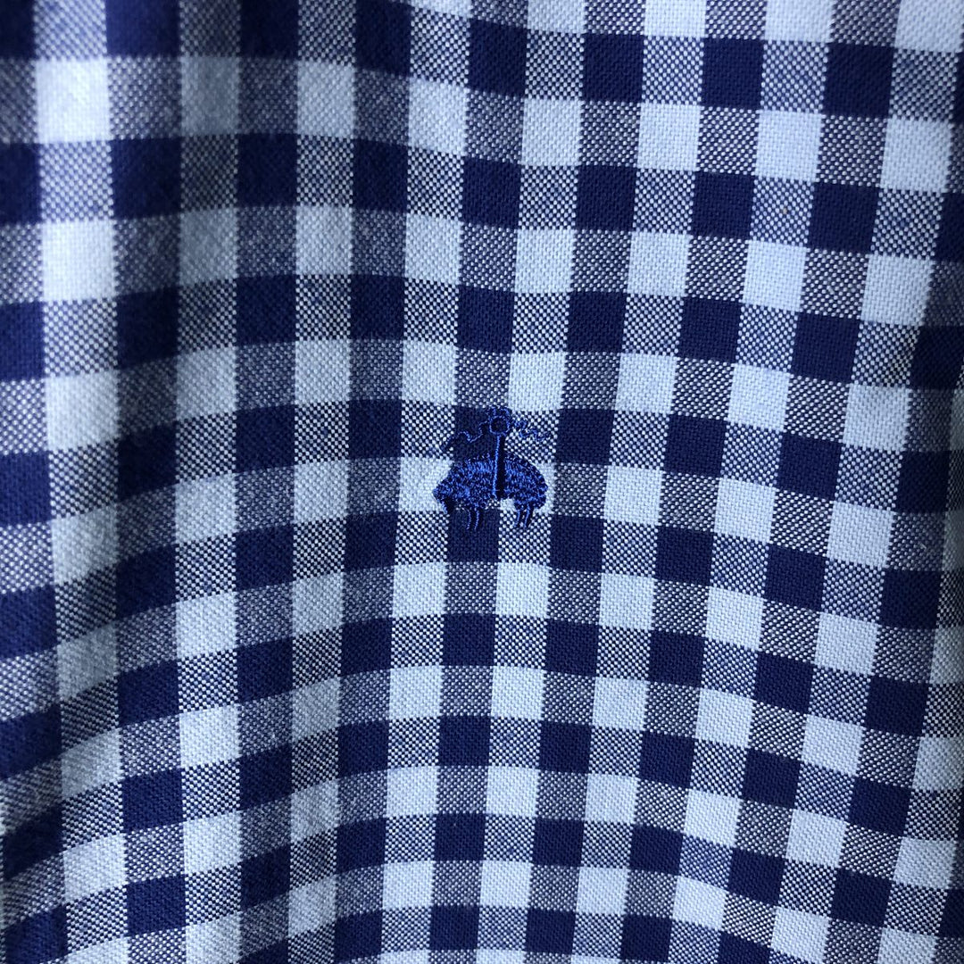 Brooks Brothers Est. 1818 MADISON Gingham Check Long Sleeve Button-Down Check Shirt, Men's Size L cotton Navy blue Vintage Second Hand