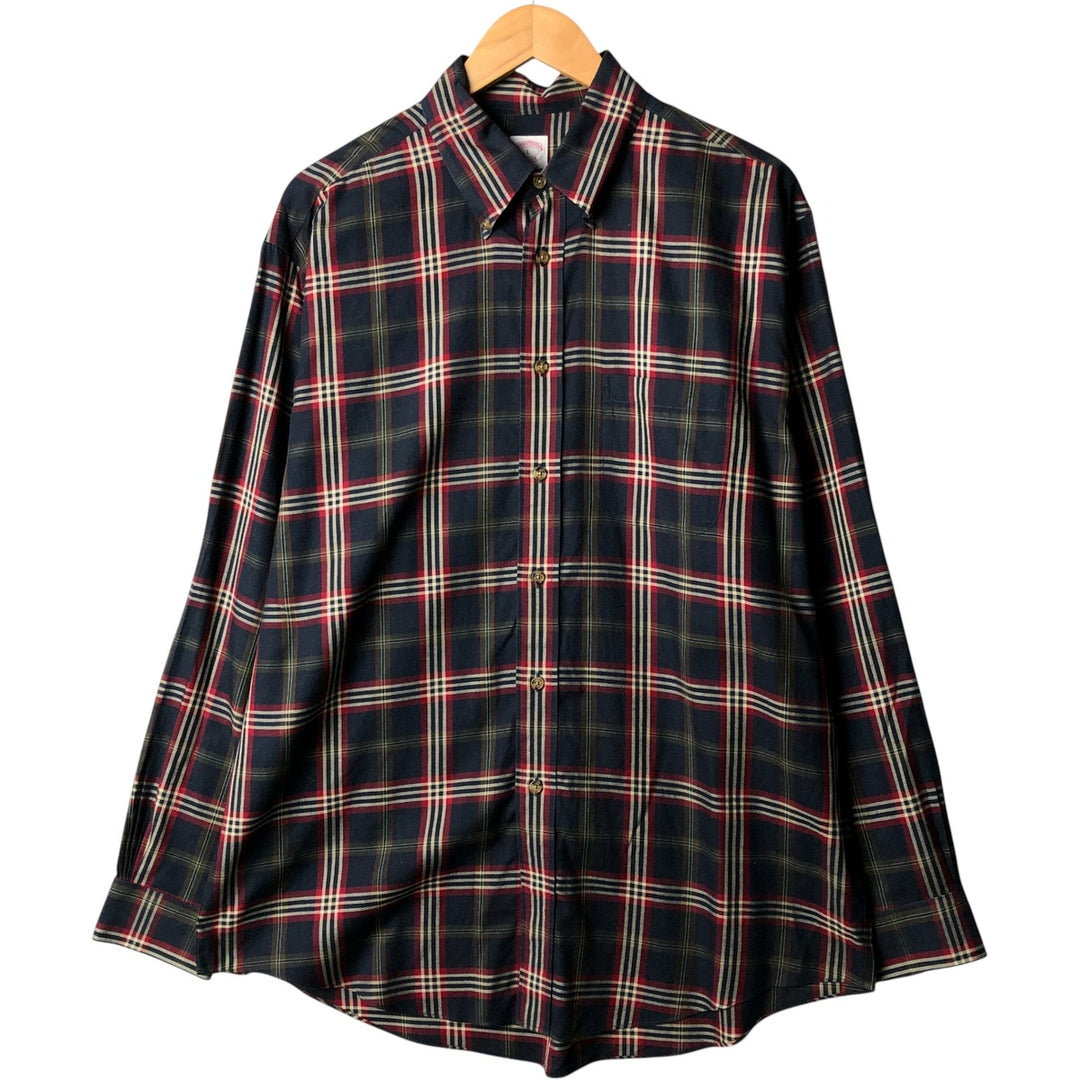 Brooks Brothers Est.1818 MADISON Long Sleeve Button-Down Check Shirt, Men's Size L Supima Cotton navy blue type Vintage Second Hand