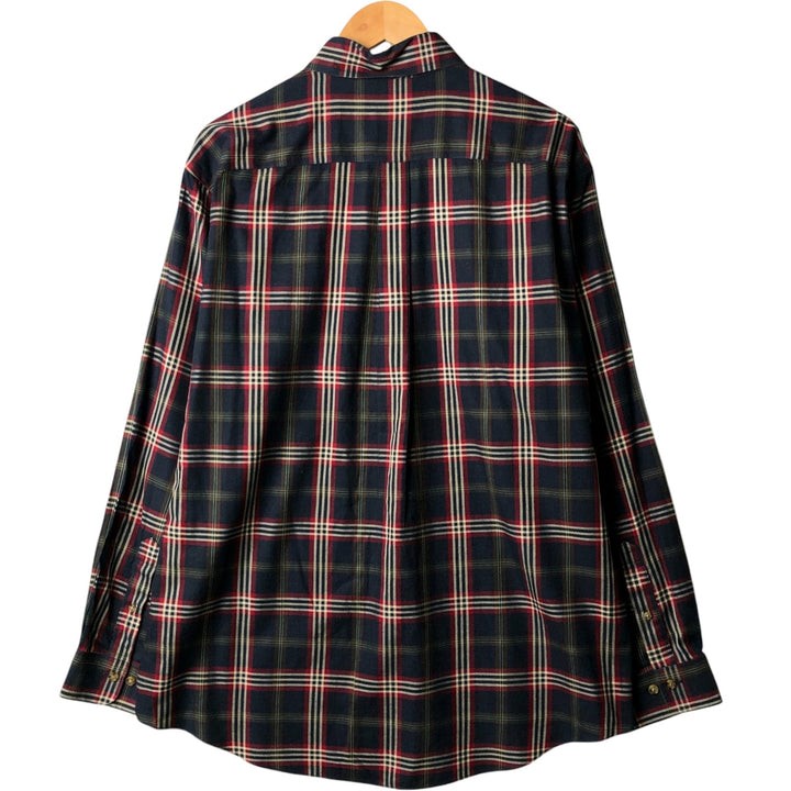 Brooks Brothers Est.1818 MADISON Long Sleeve Button-Down Check Shirt, Men's Size L Supima Cotton navy blue type Vintage Second Hand