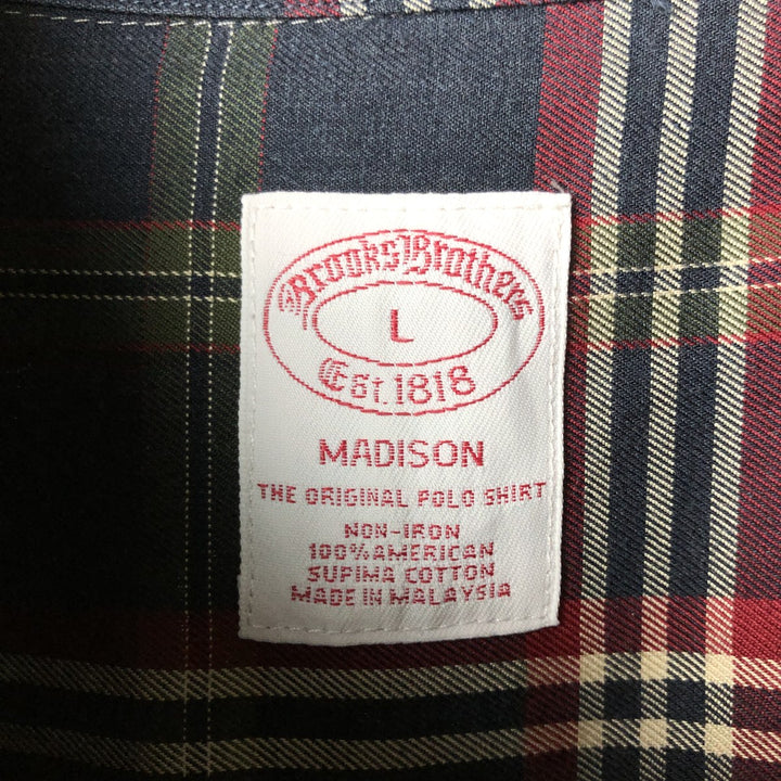 Brooks Brothers Est.1818 MADISON Long Sleeve Button-Down Check Shirt, Men's Size L Supima Cotton navy blue type Vintage Second Hand