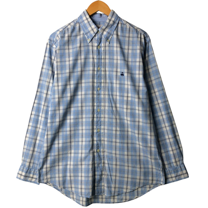 Brooks Brothers 346 Regular Fit Long Sleeve Button-Down Check Shirt, Men's Size Medium cotton Blue type light blue Vintage Second Hand