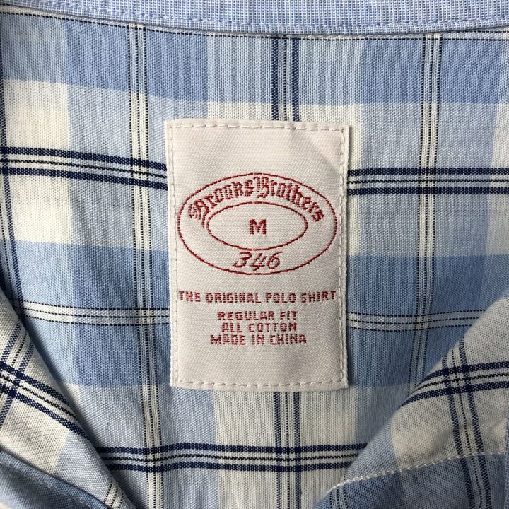 Brooks Brothers 346 Regular Fit Long Sleeve Button-Down Check Shirt, Men's Size Medium cotton Blue type light blue Vintage Second Hand