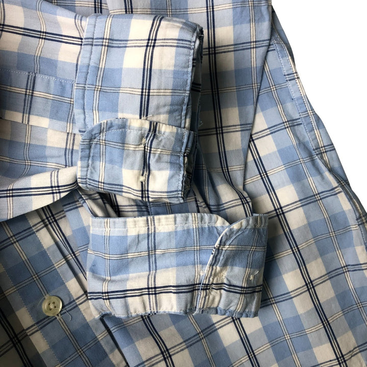Brooks Brothers 346 Regular Fit Long Sleeve Button-Down Check Shirt, Men's Size Medium cotton Blue type light blue Vintage Second Hand