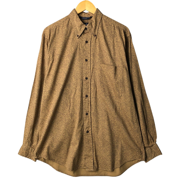 Vintage 90s-00'S Nautica all-over print long-sleeve button-down shirt, size M, men's cotton beige type brown Vintage Second Hand